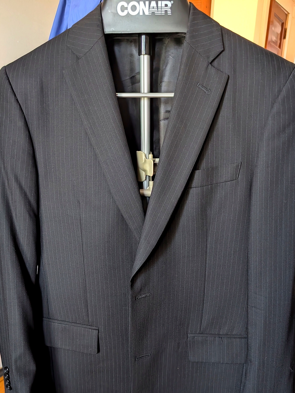John Varvatos Black Pinstripe Suit Jacket